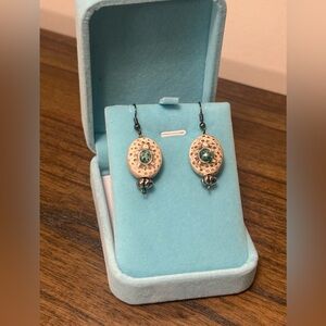 Elegant Cream and Green Turtle Dangle Earrings